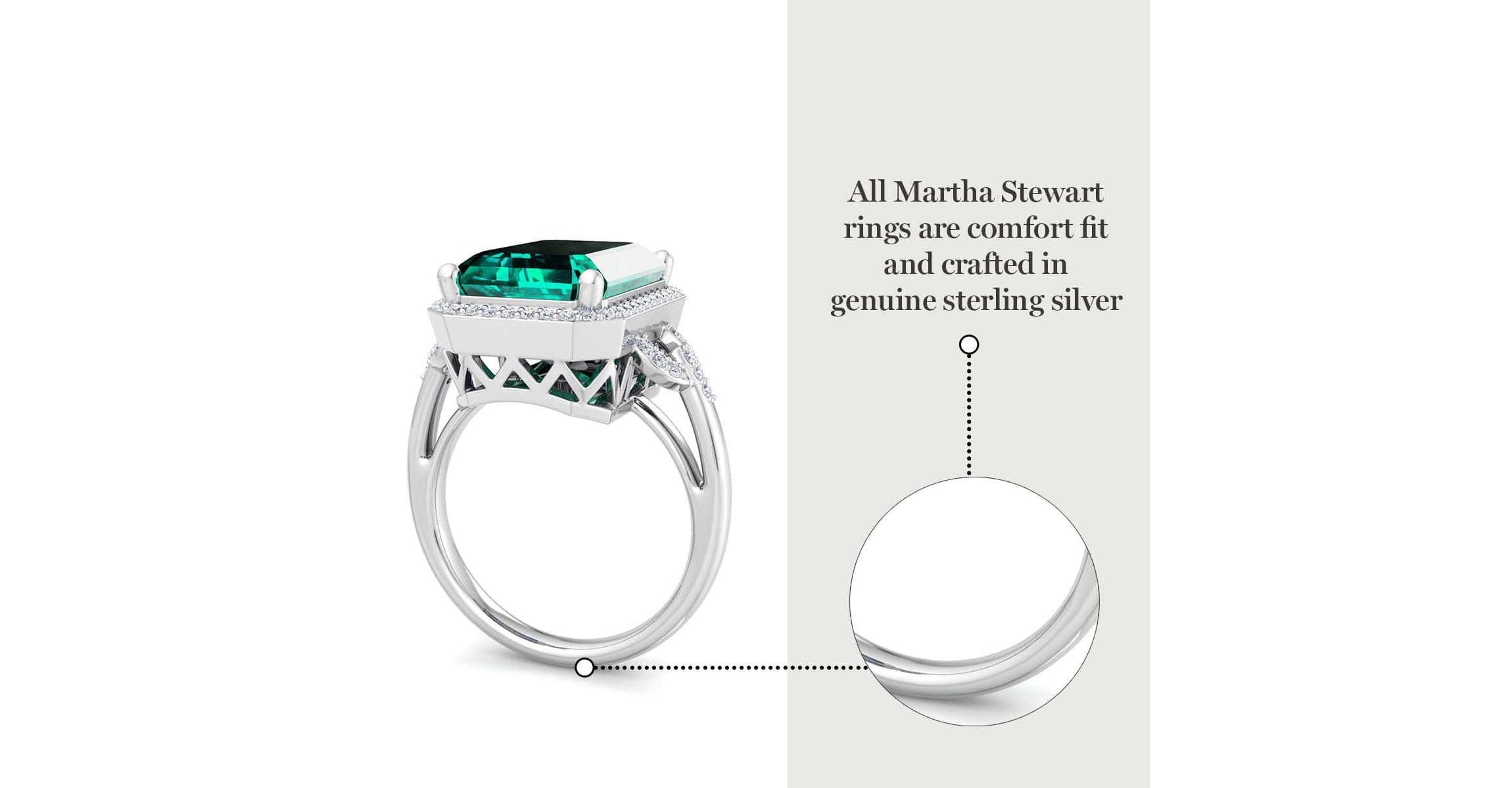 Lab Created Martha Stewart 7 1/3 Carat Emerald Cut Gemstone and Lab Grown Diamond Halo Ring In Sterling Silver