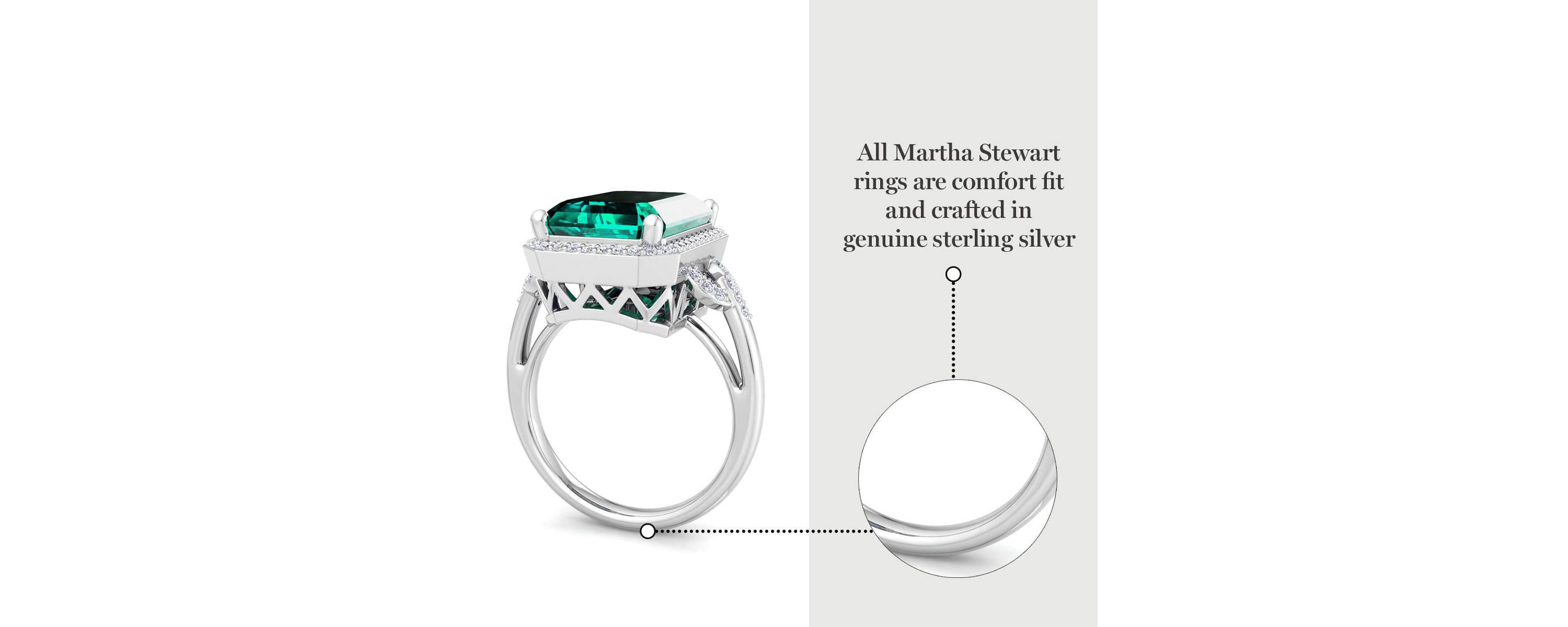Lab Created Martha Stewart 7 1/3 Carat Emerald Cut Gemstone and Lab Grown Diamond Halo Ring In Sterling Silver