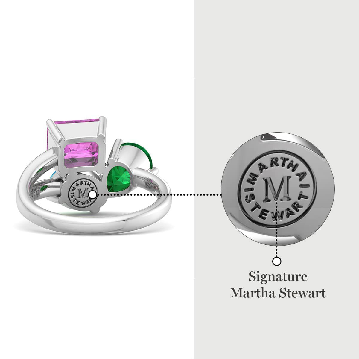 Lab Created Martha Stewart 3 3/4 Carat Blue Topaz, Emerald and Pink Sapphire Three Stone Cluster Ring In Sterling Silver