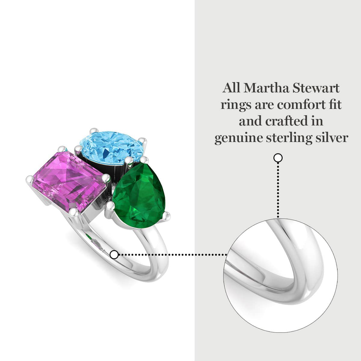 Lab Created Martha Stewart 3 3/4 Carat Blue Topaz, Emerald and Pink Sapphire Three Stone Cluster Ring In Sterling Silver