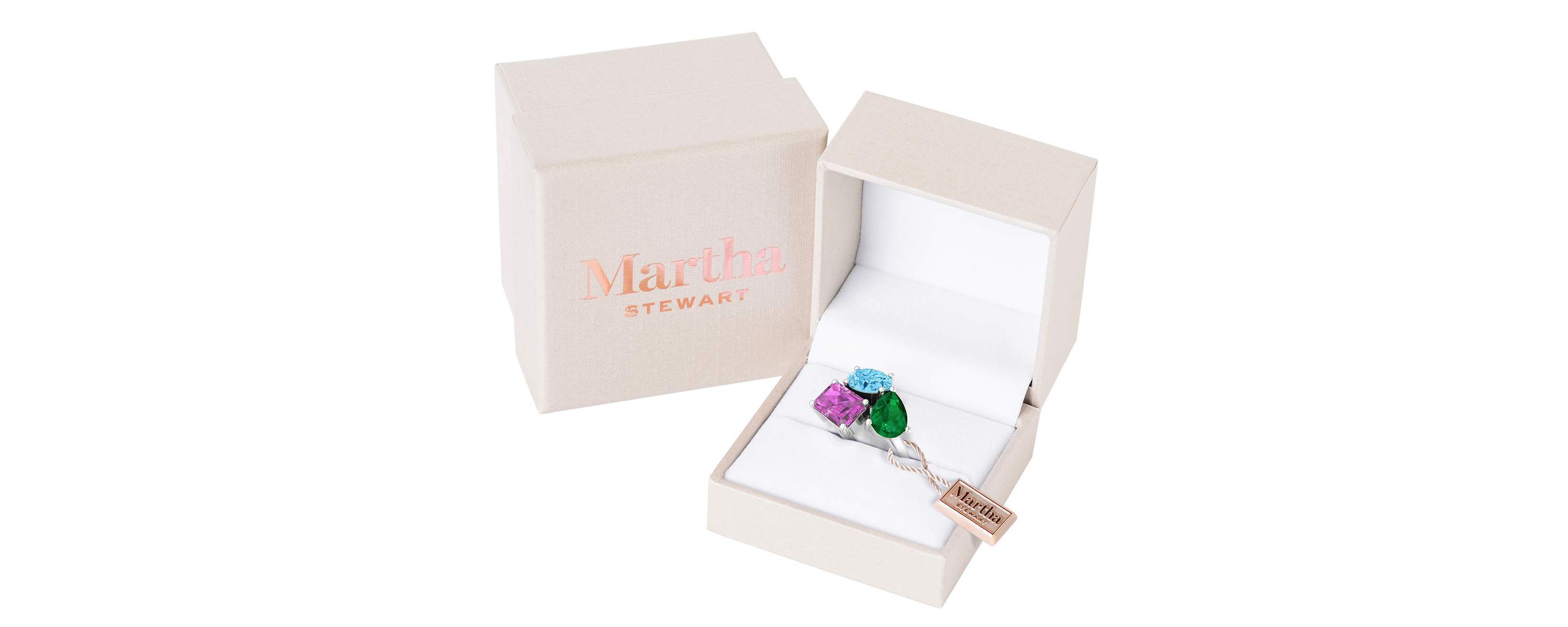 Lab Created Martha Stewart 3 3/4 Carat Blue Topaz, Emerald and Pink Sapphire Three Stone Cluster Ring In Sterling Silver