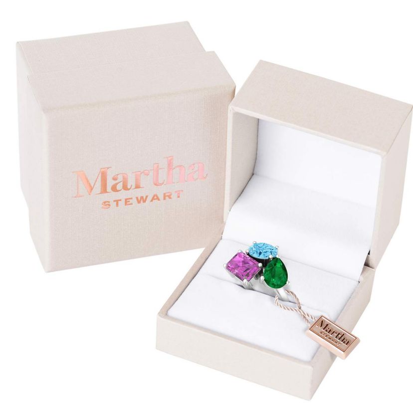 Lab Created Martha Stewart 3 3/4 Carat Blue Topaz, Emerald and Pink Sapphire Three Stone Cluster Ring In Sterling Silver