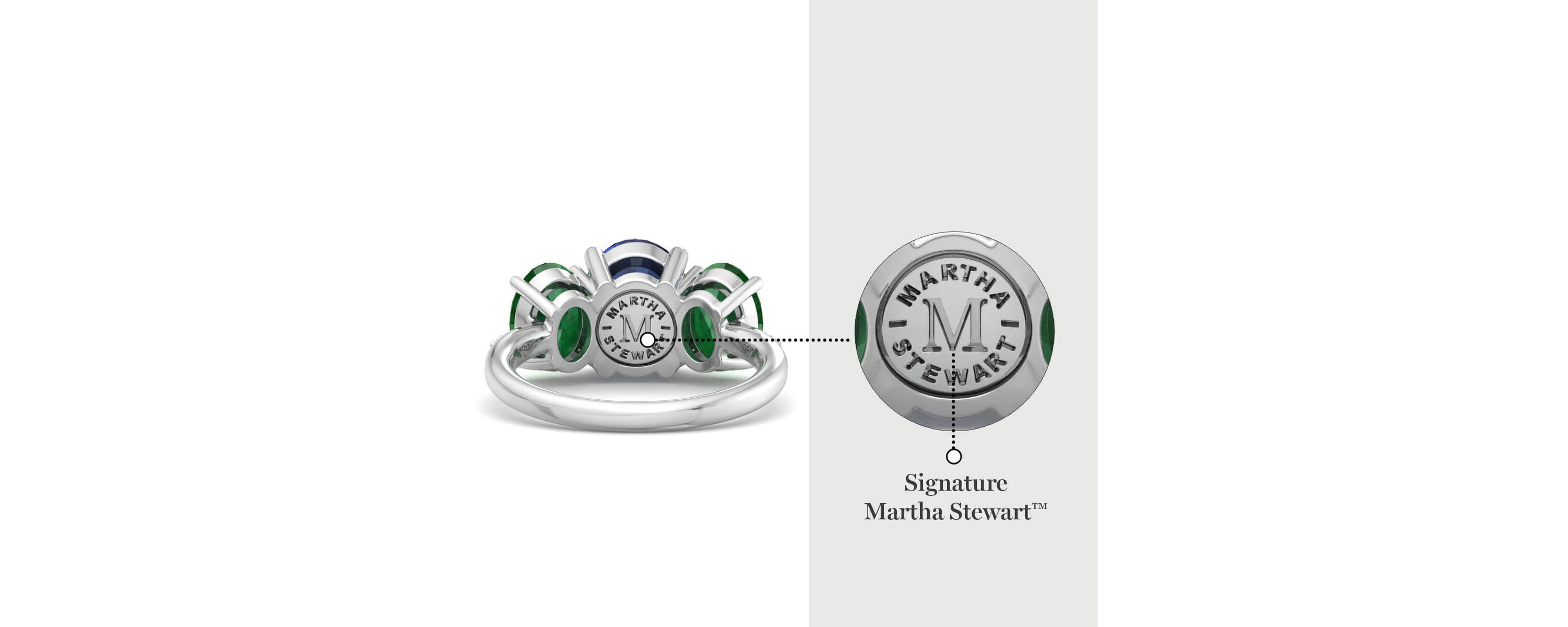 Lab Created Martha Stewart 5 Carat Oval Shape Sapphire, Emerald and Lab Grown Diamond Three Stone Plus Ring In Sterling Silver