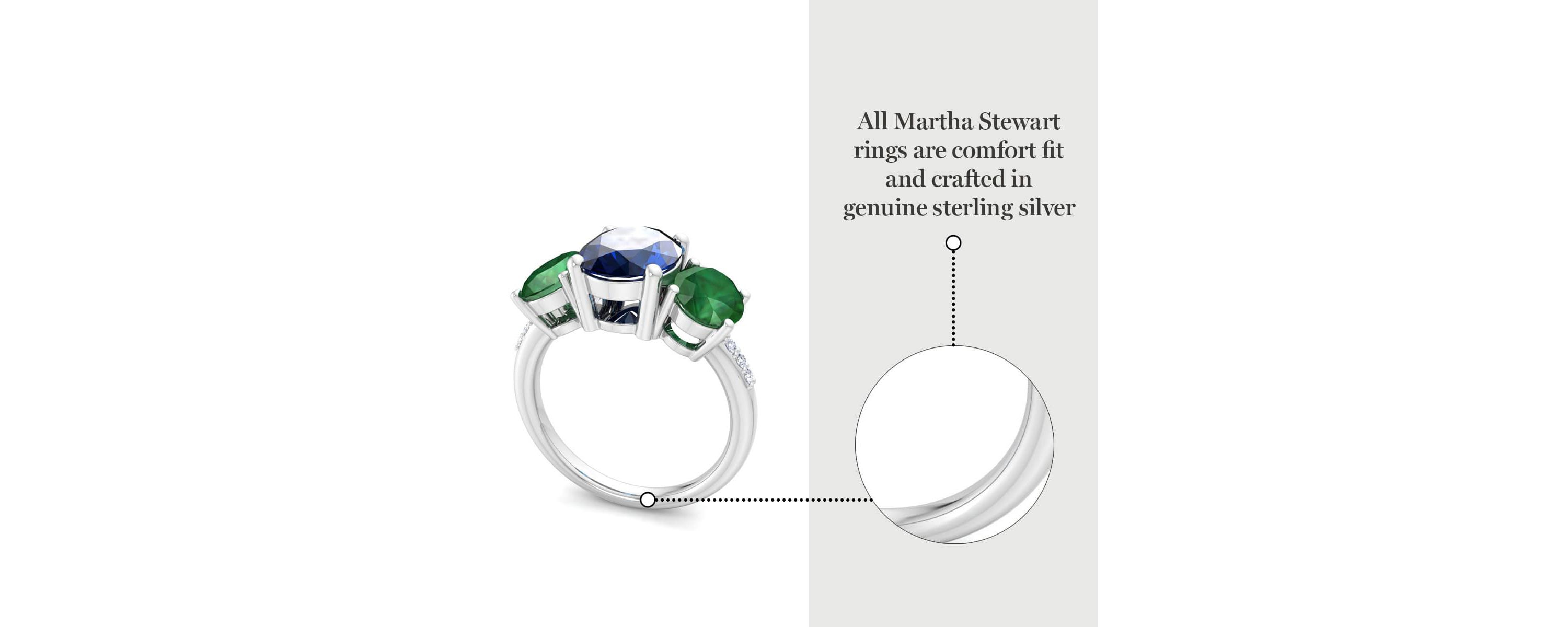 Lab Created Martha Stewart 5 Carat Oval Shape Sapphire, Emerald and Lab Grown Diamond Three Stone Plus Ring In Sterling Silver