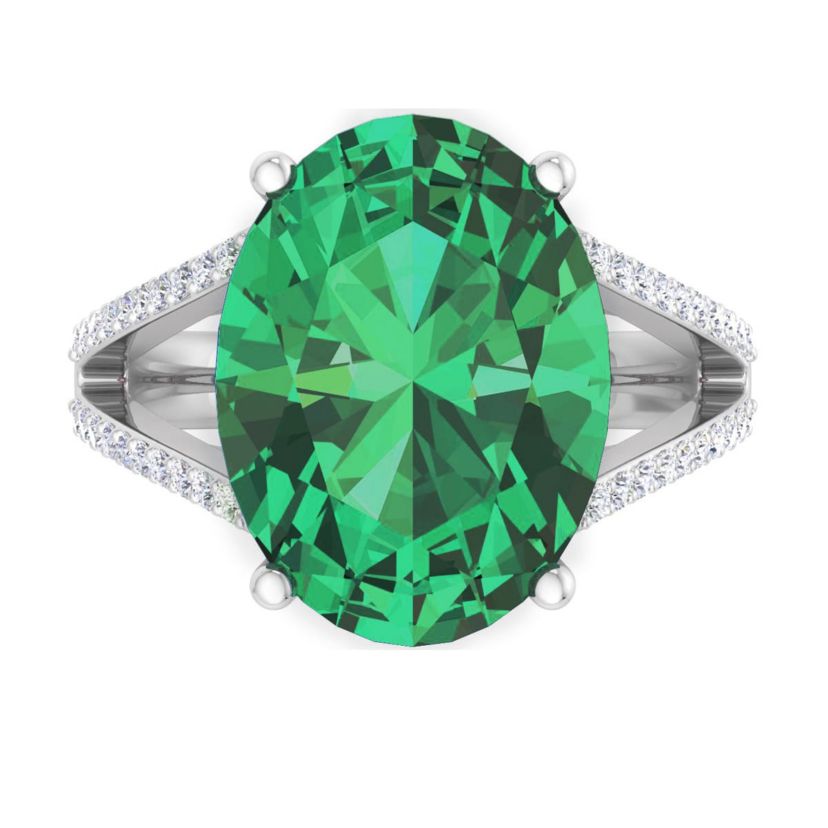 Lab Created Martha Stewart 10 1/4 Carat Oval Shape Gemstone and Lab Grown Diamond Ring In Sterling Silver