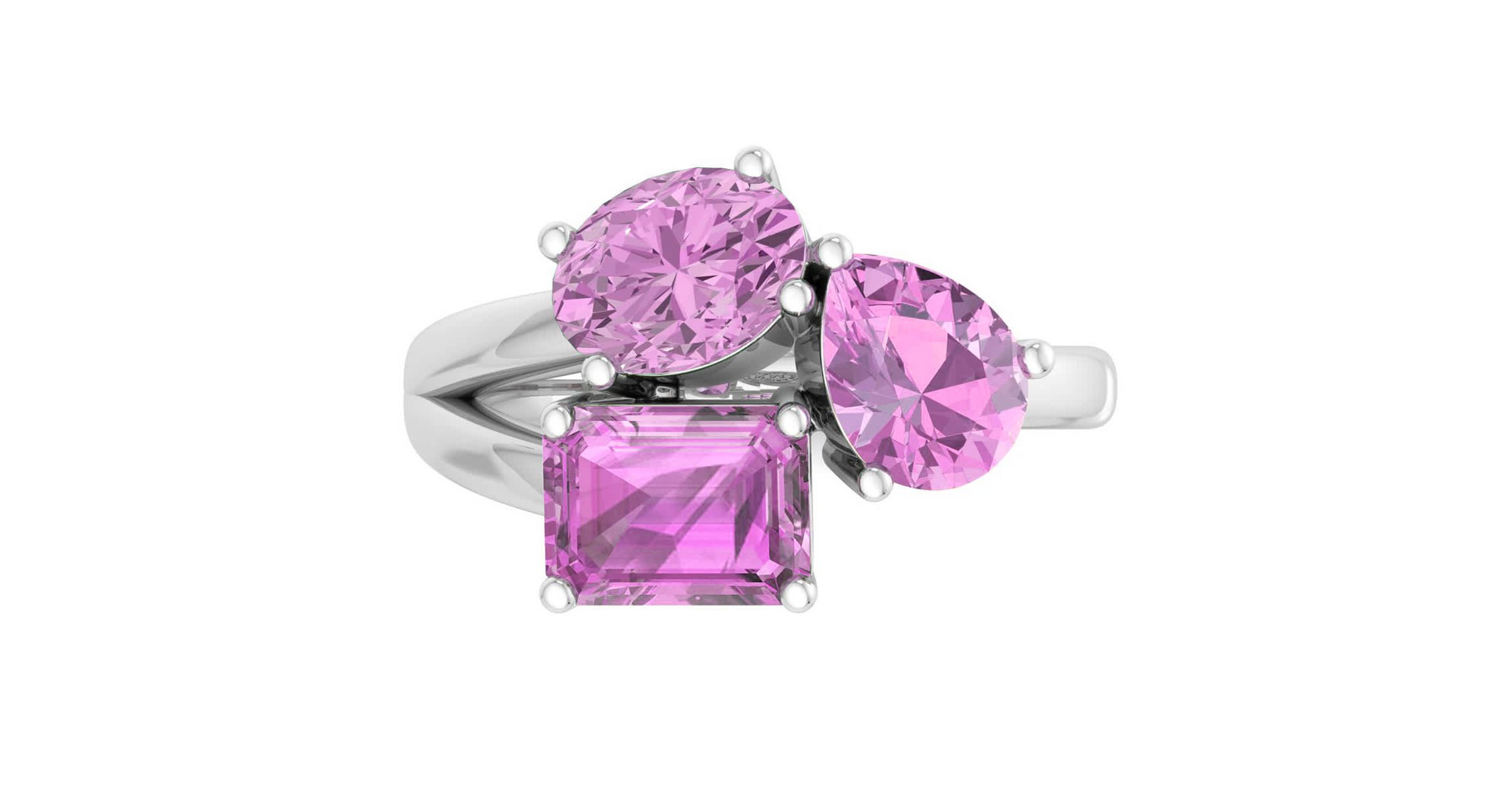 Lab Created Martha Stewart 3 3/4 Carat Pink Sapphire Three Stone Cluster Ring In Sterling Silver
