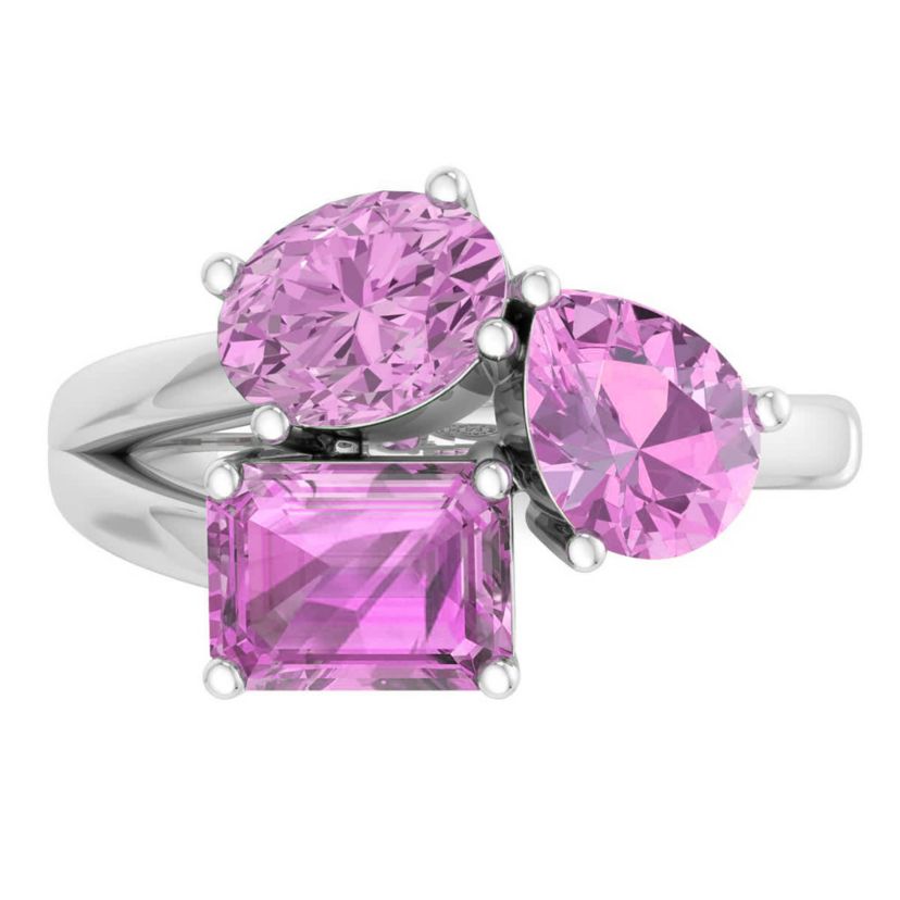 Lab Created Martha Stewart 3 3/4 Carat Pink Sapphire Three Stone Cluster Ring In Sterling Silver