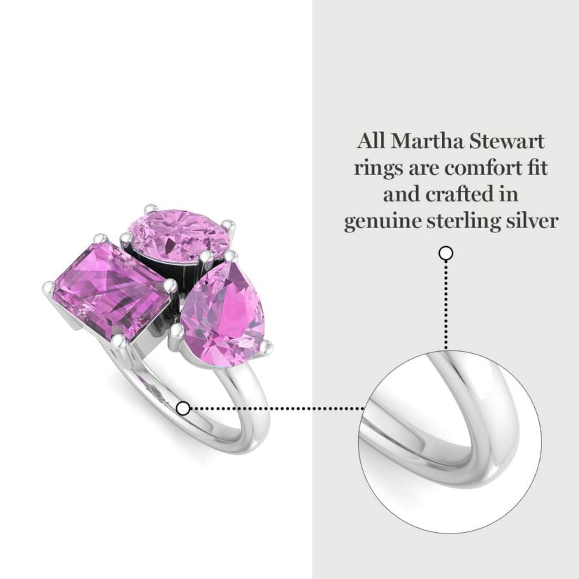 Lab Created Martha Stewart 3 3/4 Carat Pink Sapphire Three Stone Cluster Ring In Sterling Silver