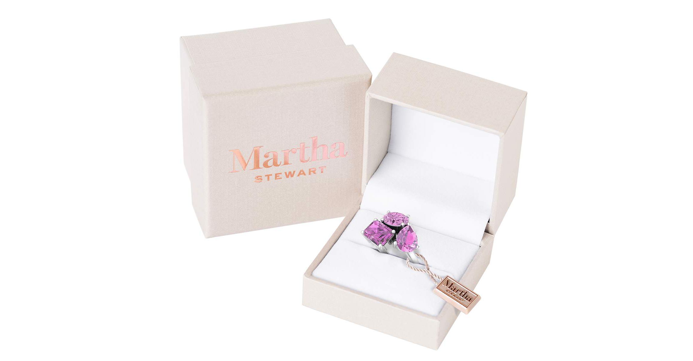 Lab Created Martha Stewart 3 3/4 Carat Pink Sapphire Three Stone Cluster Ring In Sterling Silver