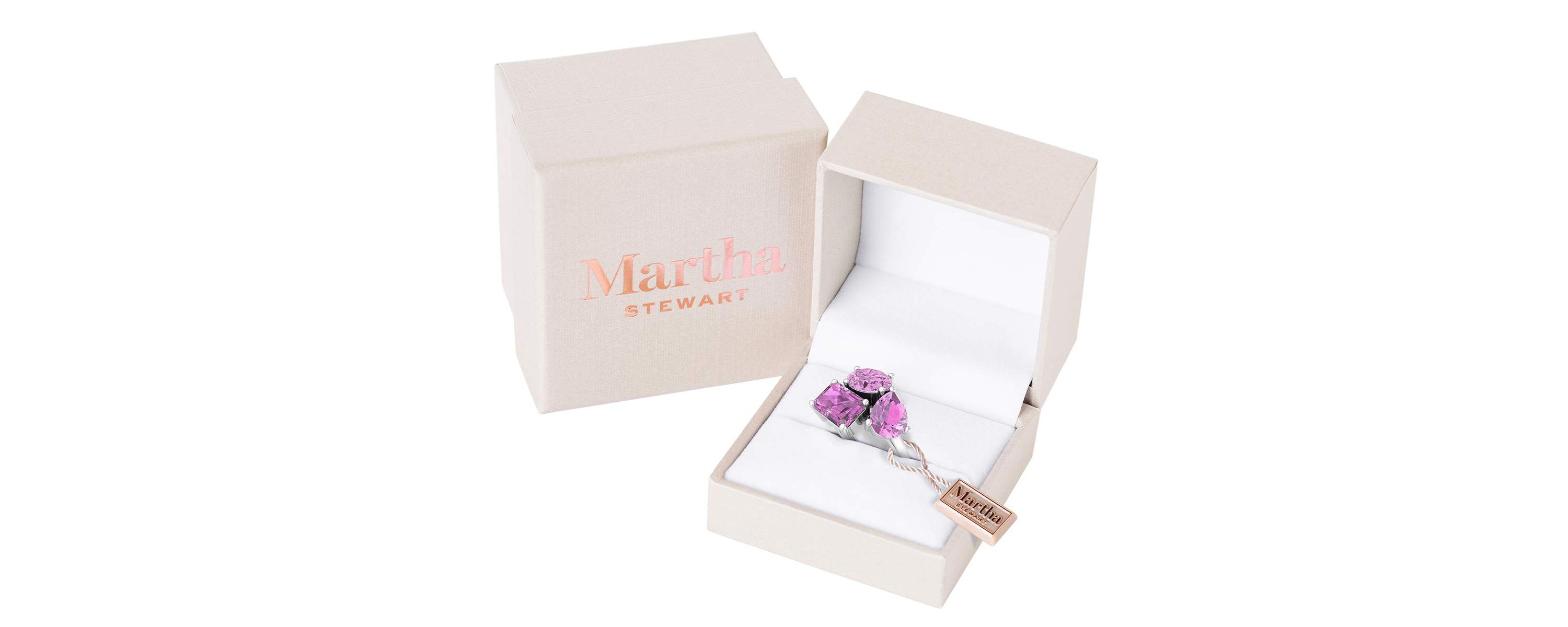 Lab Created Martha Stewart 3 3/4 Carat Pink Sapphire Three Stone Cluster Ring In Sterling Silver