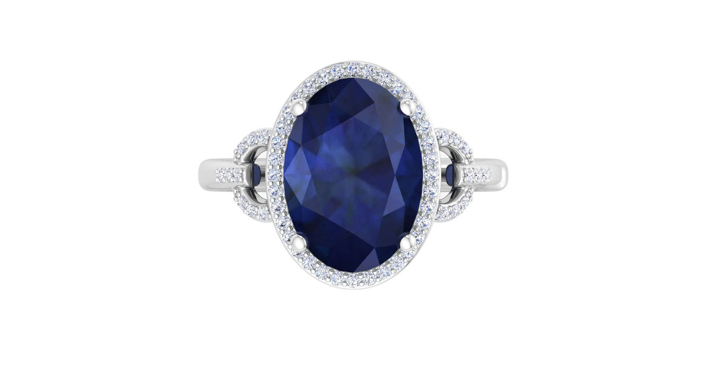 Lab Created Martha Stewart 6 3/4 Carat Oval Shape Gemstone and Lab Grown Diamond Halo Ring In Sterling Silver