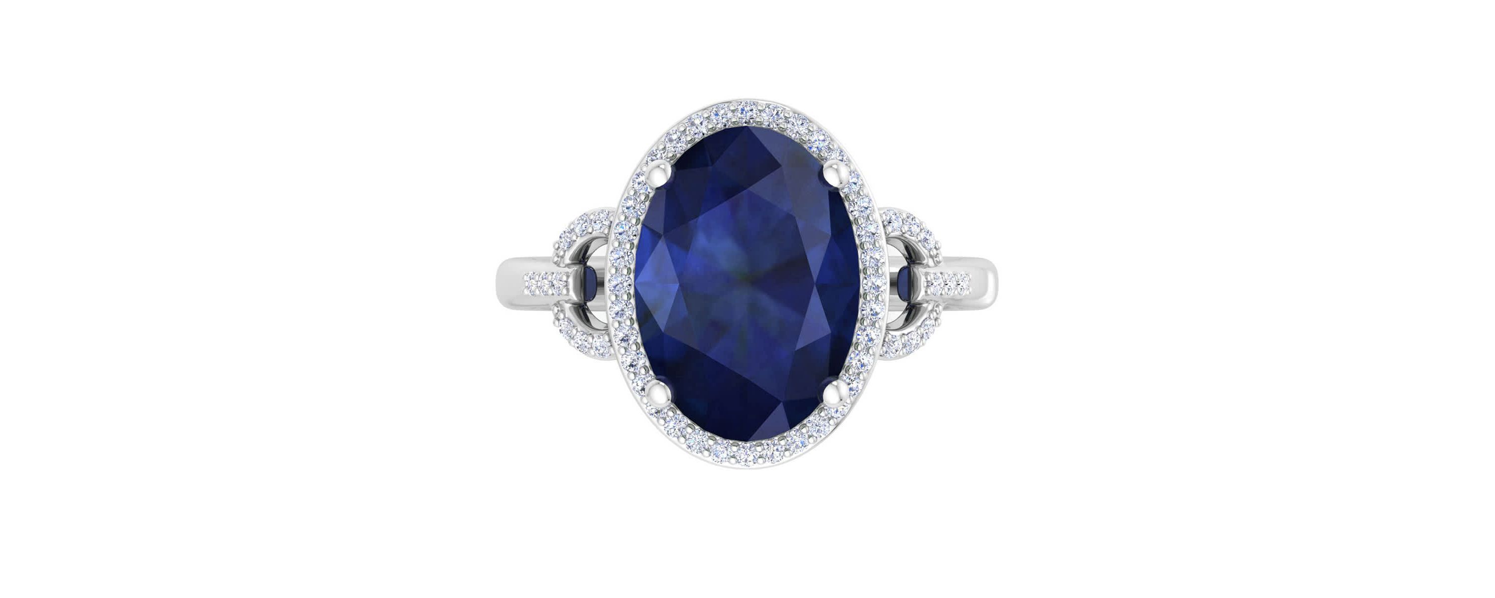 Lab Created Martha Stewart 6 3/4 Carat Oval Shape Gemstone and Lab Grown Diamond Halo Ring In Sterling Silver