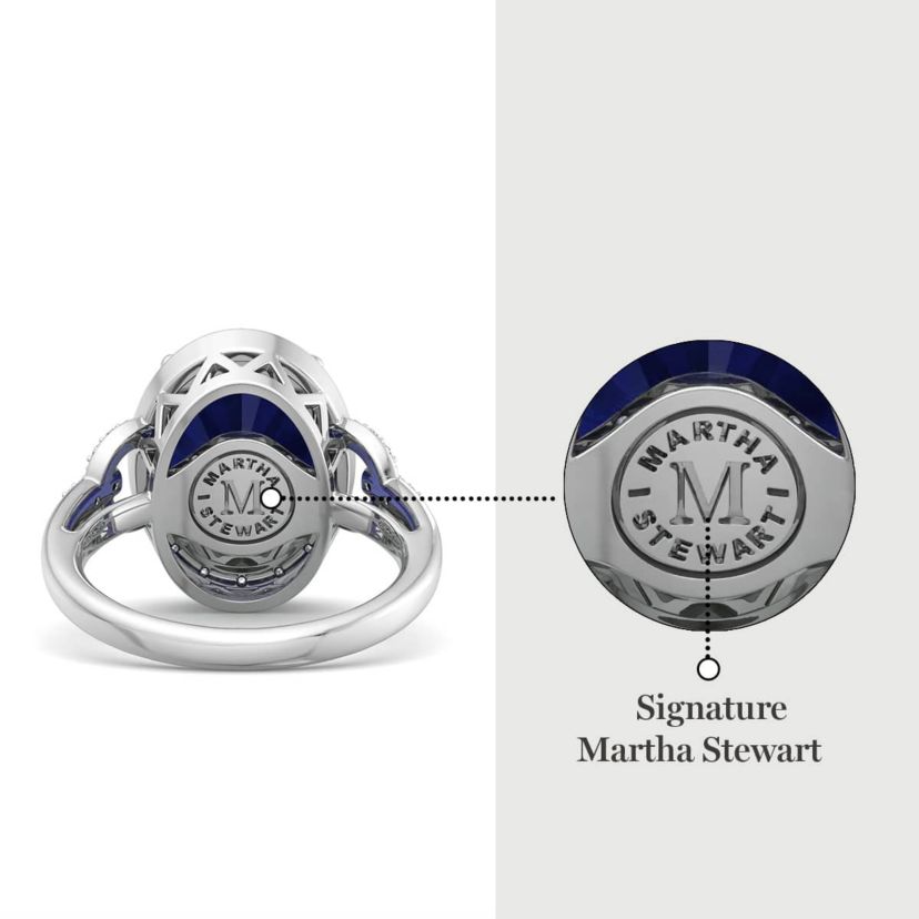 Lab Created Martha Stewart 6 3/4 Carat Oval Shape Gemstone and Lab Grown Diamond Halo Ring In Sterling Silver