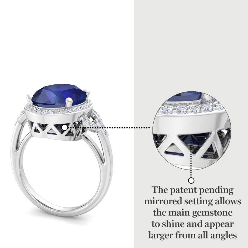 Lab Created Martha Stewart 6 3/4 Carat Oval Shape Gemstone and Lab Grown Diamond Halo Ring In Sterling Silver