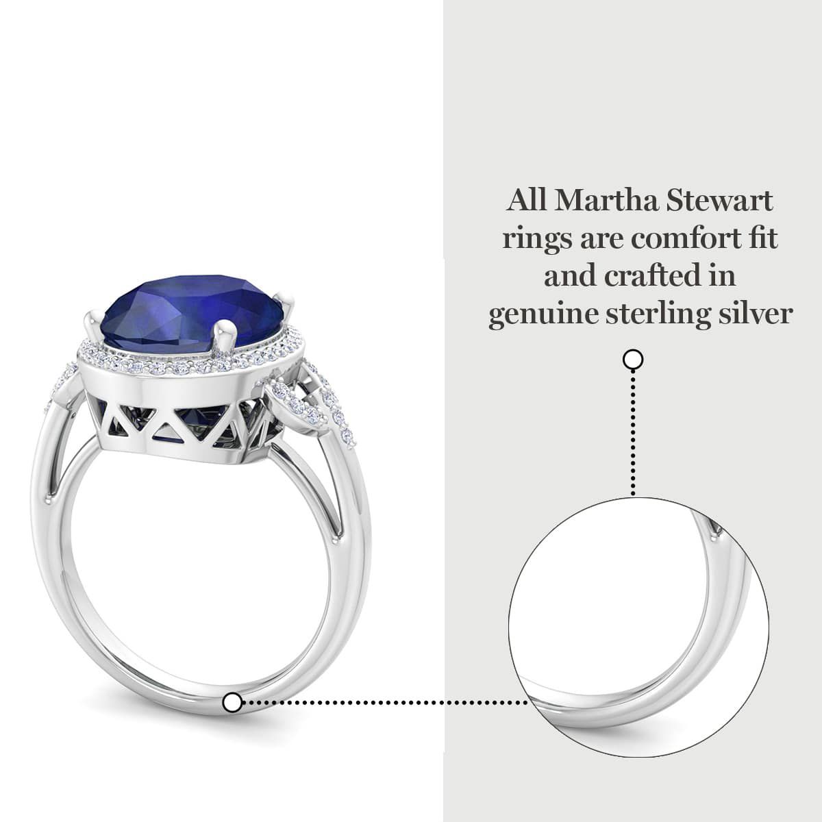 Lab Created Martha Stewart 6 3/4 Carat Oval Shape Gemstone and Lab Grown Diamond Halo Ring In Sterling Silver