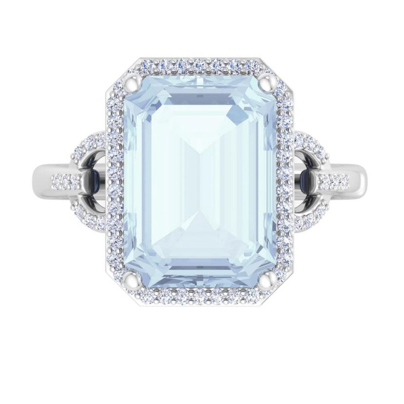 Lab Created Martha Stewart 7 1/3 Carat Emerald Cut Gemstone and Lab Grown Diamond Halo Ring In Sterling Silver