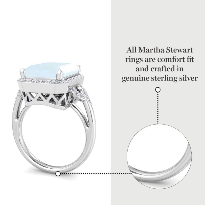 Lab Created Martha Stewart 7 1/3 Carat Emerald Cut Gemstone and Lab Grown Diamond Halo Ring In Sterling Silver