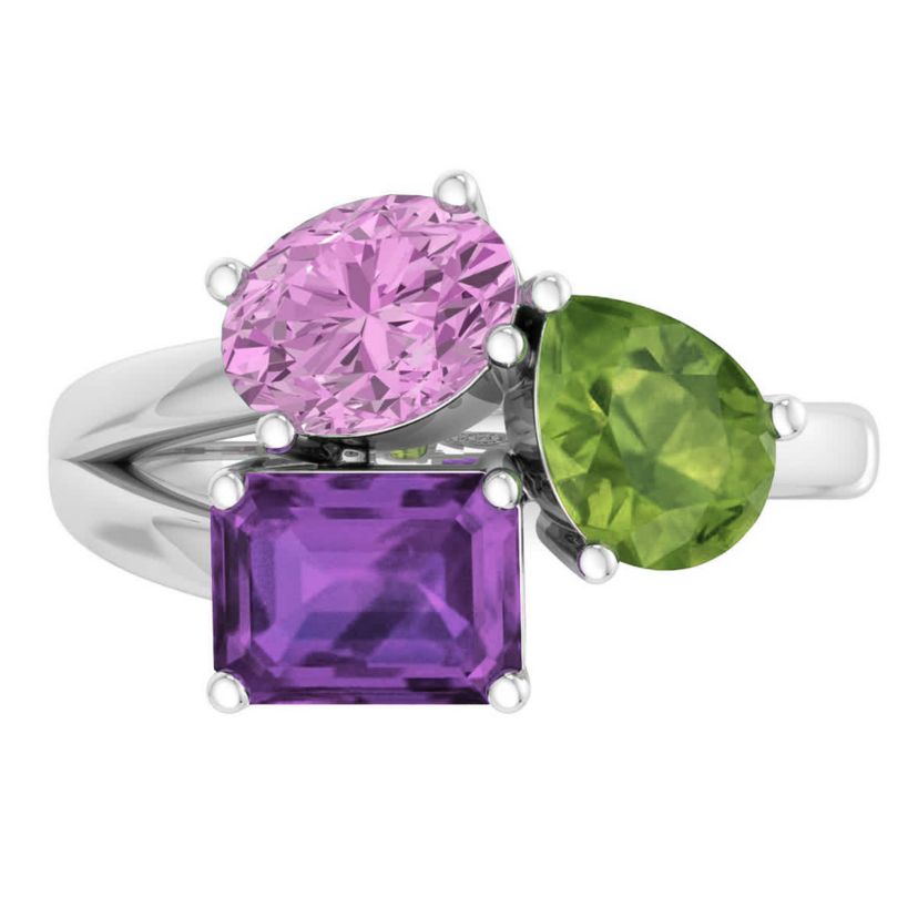 Lab Created Martha Stewart 3 3/4 Carat Pink Sapphire, Peridot and Amethyst Three Stone Cluster Ring In Sterling Silver
