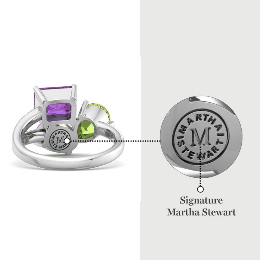 Lab Created Martha Stewart 3 3/4 Carat Pink Sapphire, Peridot and Amethyst Three Stone Cluster Ring In Sterling Silver