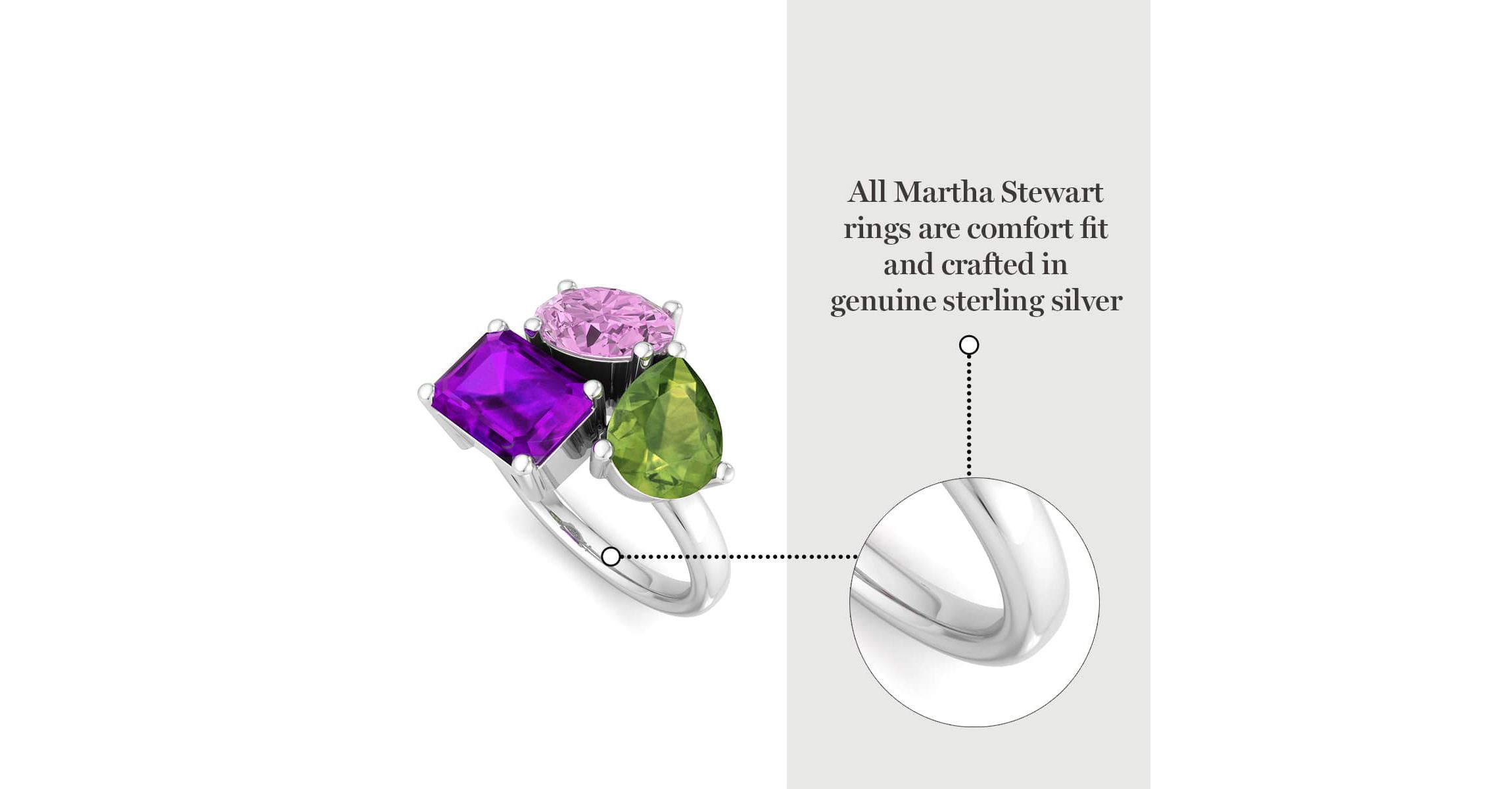 Lab Created Martha Stewart 3 3/4 Carat Pink Sapphire, Peridot and Amethyst Three Stone Cluster Ring In Sterling Silver