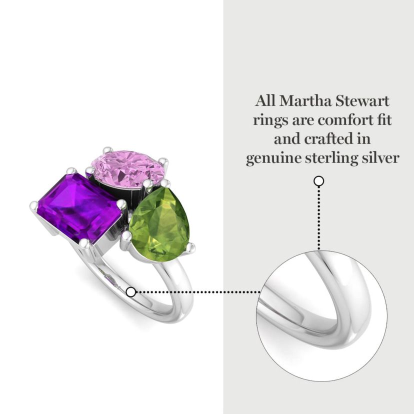 Lab Created Martha Stewart 3 3/4 Carat Pink Sapphire, Peridot and Amethyst Three Stone Cluster Ring In Sterling Silver