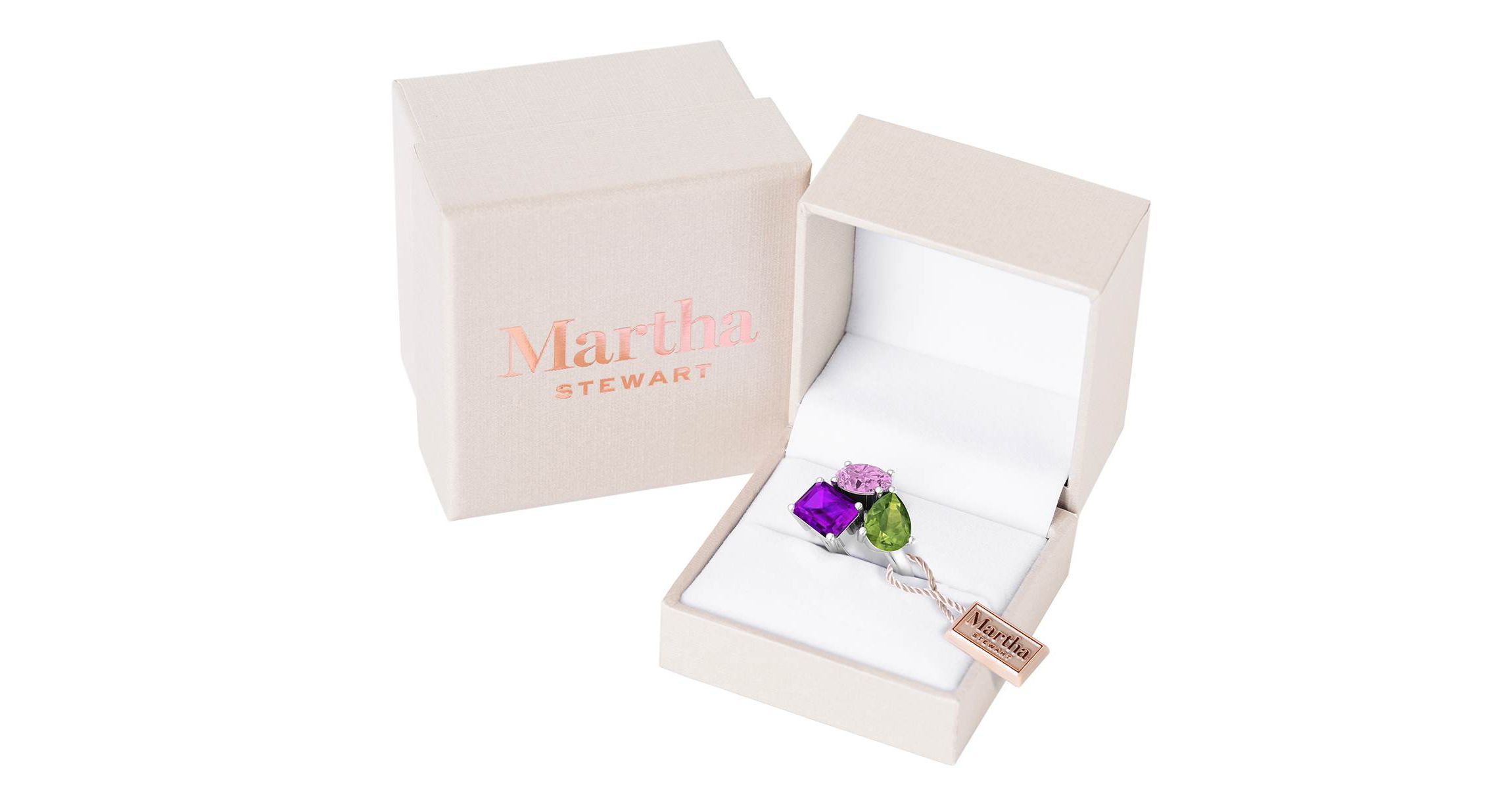 Lab Created Martha Stewart 3 3/4 Carat Pink Sapphire, Peridot and Amethyst Three Stone Cluster Ring In Sterling Silver
