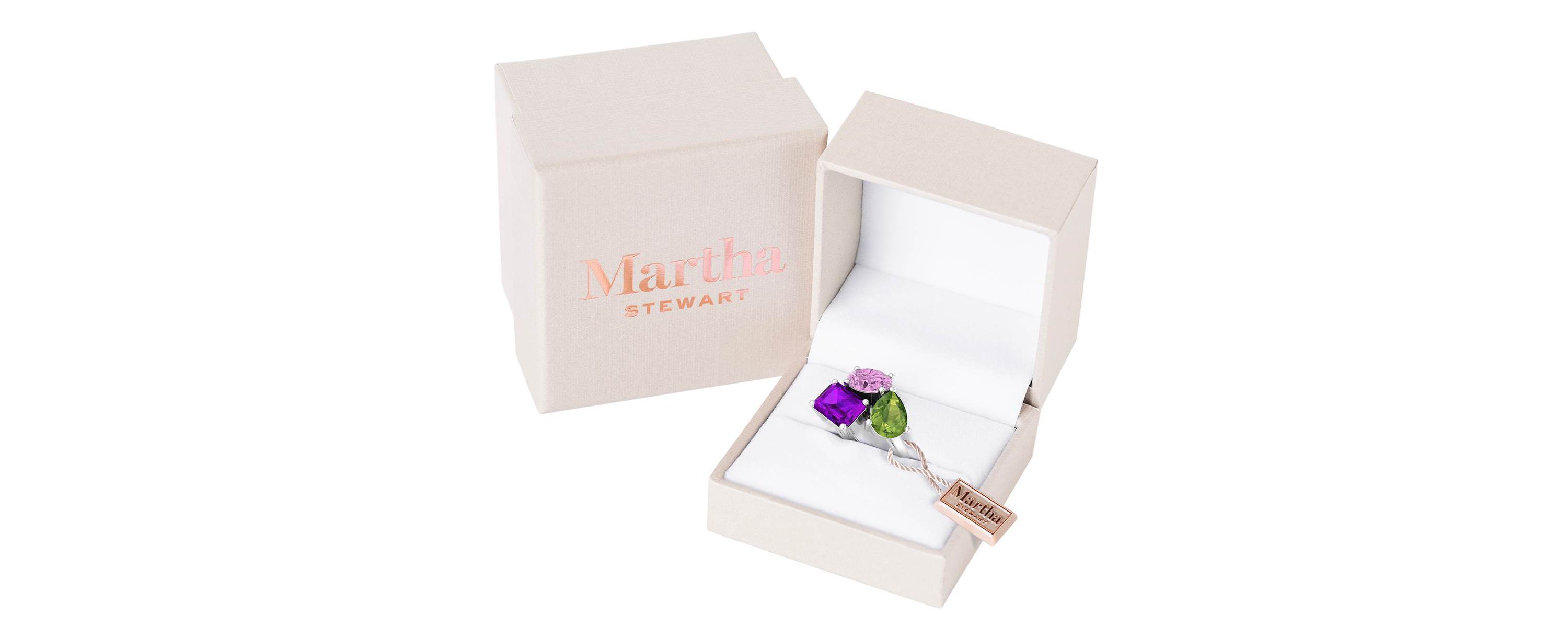 Lab Created Martha Stewart 3 3/4 Carat Pink Sapphire, Peridot and Amethyst Three Stone Cluster Ring In Sterling Silver