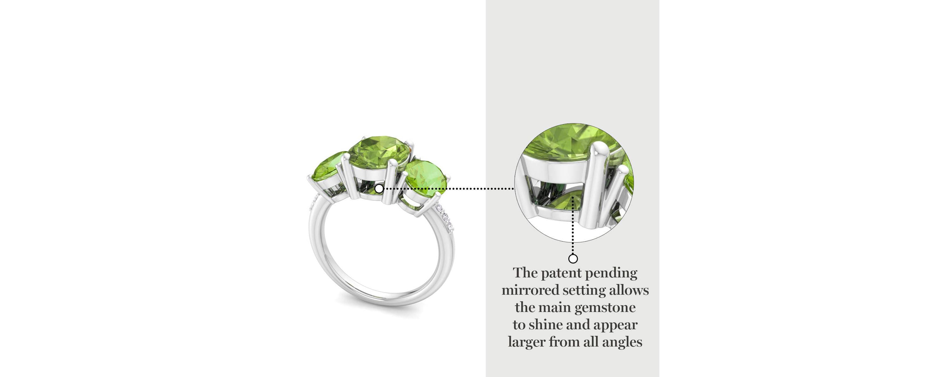 Lab Created Martha Stewart 5 Carat Oval Shape Peridot and Lab Grown Diamond Three Stone Plus Ring In Sterling Silver