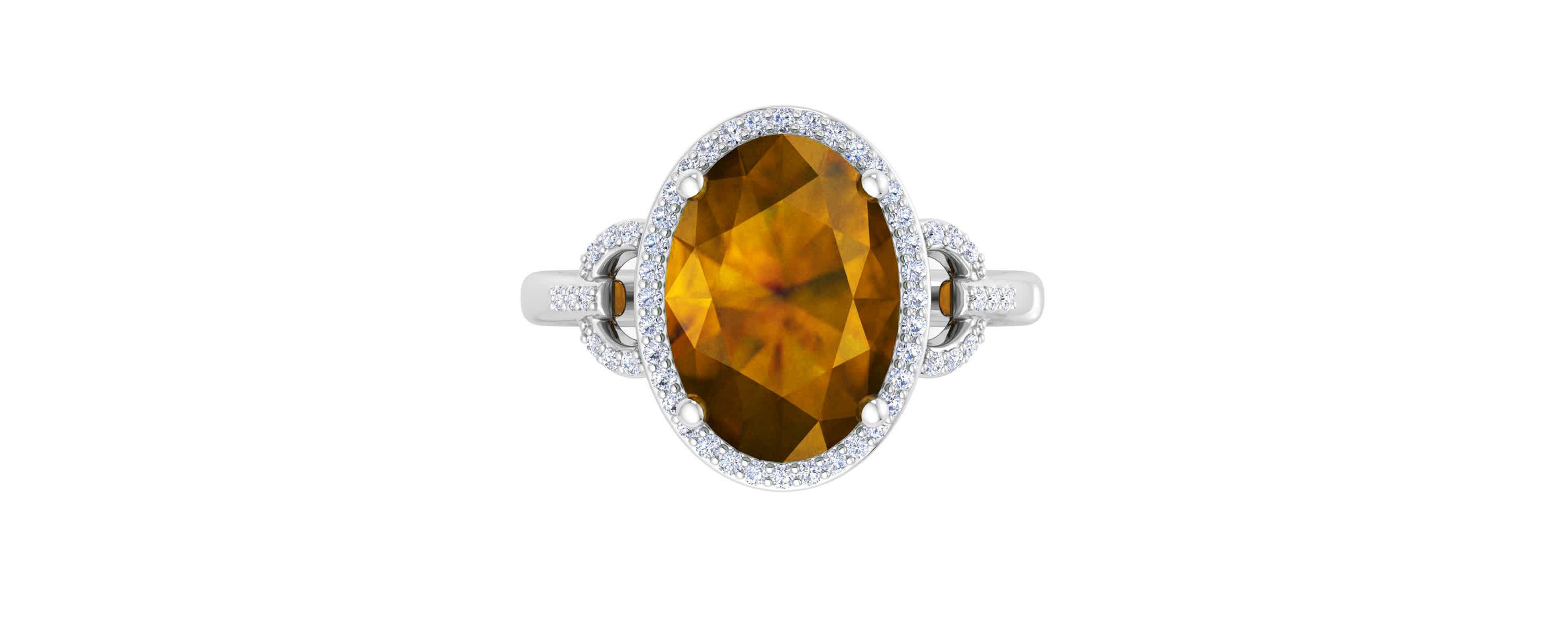 Lab Created Martha Stewart 6 3/4 Carat Oval Shape Gemstone and Lab Grown Diamond Halo Ring In Sterling Silver