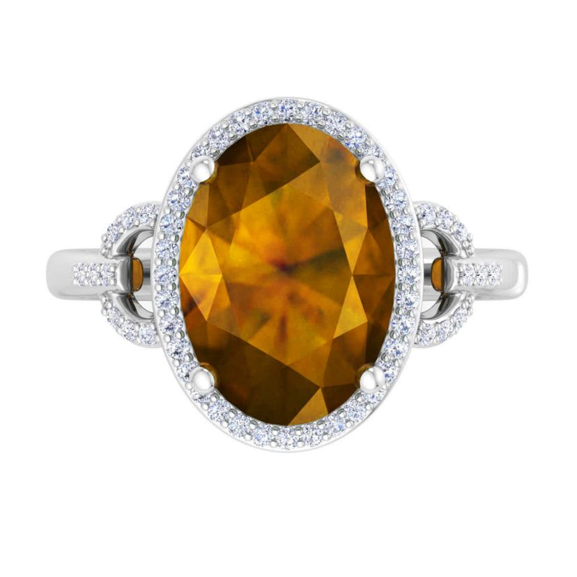 Lab Created Martha Stewart 6 3/4 Carat Oval Shape Gemstone and Lab Grown Diamond Halo Ring In Sterling Silver