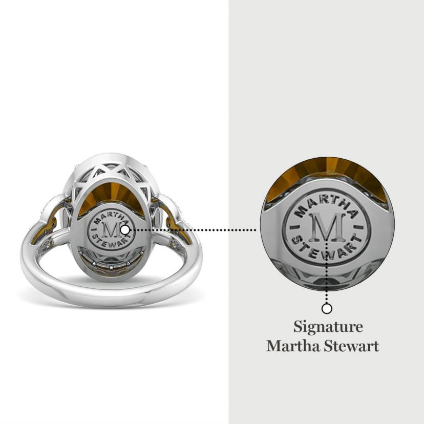 Lab Created Martha Stewart 6 3/4 Carat Oval Shape Gemstone and Lab Grown Diamond Halo Ring In Sterling Silver