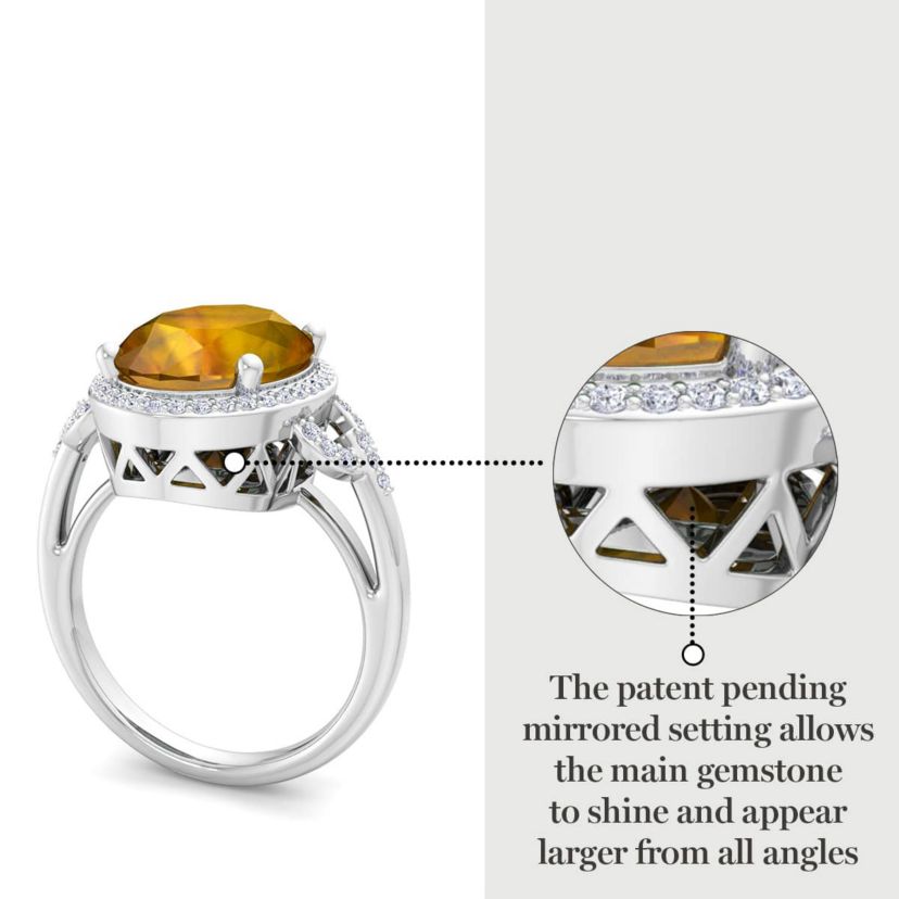 Lab Created Martha Stewart 6 3/4 Carat Oval Shape Gemstone and Lab Grown Diamond Halo Ring In Sterling Silver
