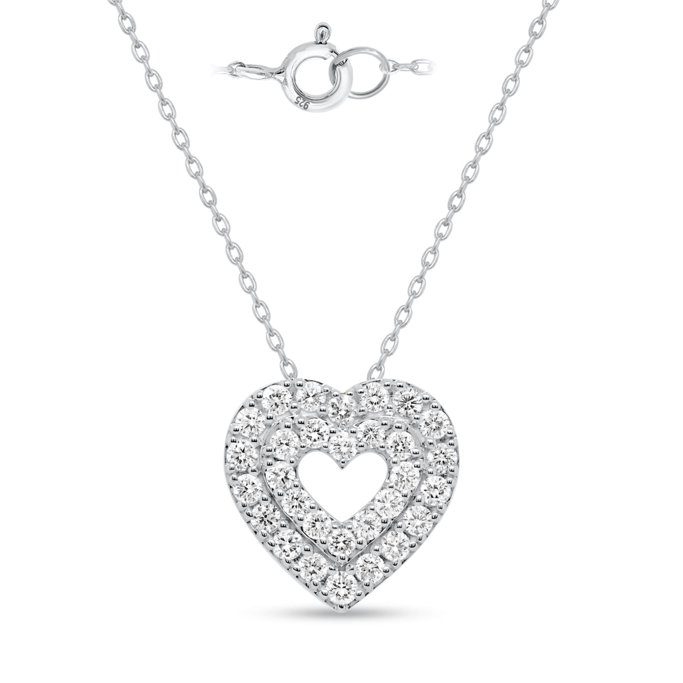 Lab Created 1CTW Lab Grown Diamond Heart Pendant In Gold Plated Sterling Silver