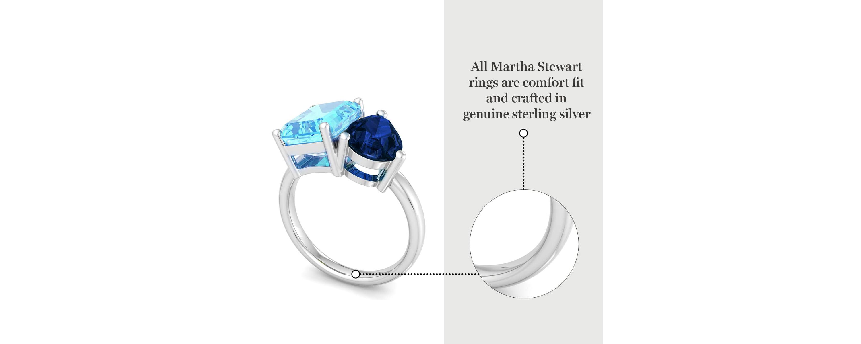 Lab Created Martha Stewart 4 3/4 Carat Blue Topaz and Sapphire Two Stone Ring In Sterling Silver