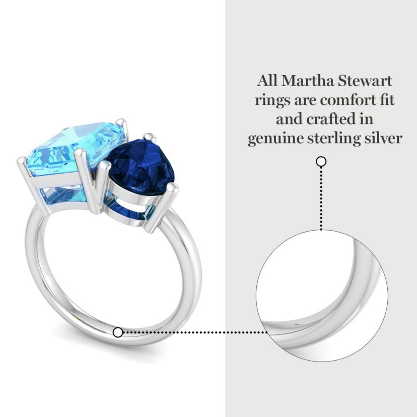 Lab Created Martha Stewart 4 3/4 Carat Blue Topaz and Sapphire Two Stone Ring In Sterling Silver