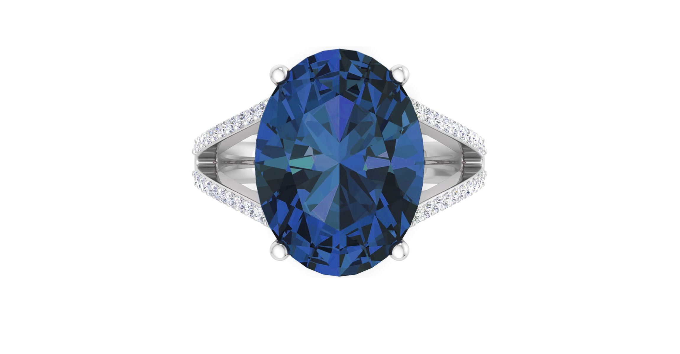 Lab Created Martha Stewart 10 1/4 Carat Oval Shape Gemstone and Lab Grown Diamond Ring In Sterling Silver