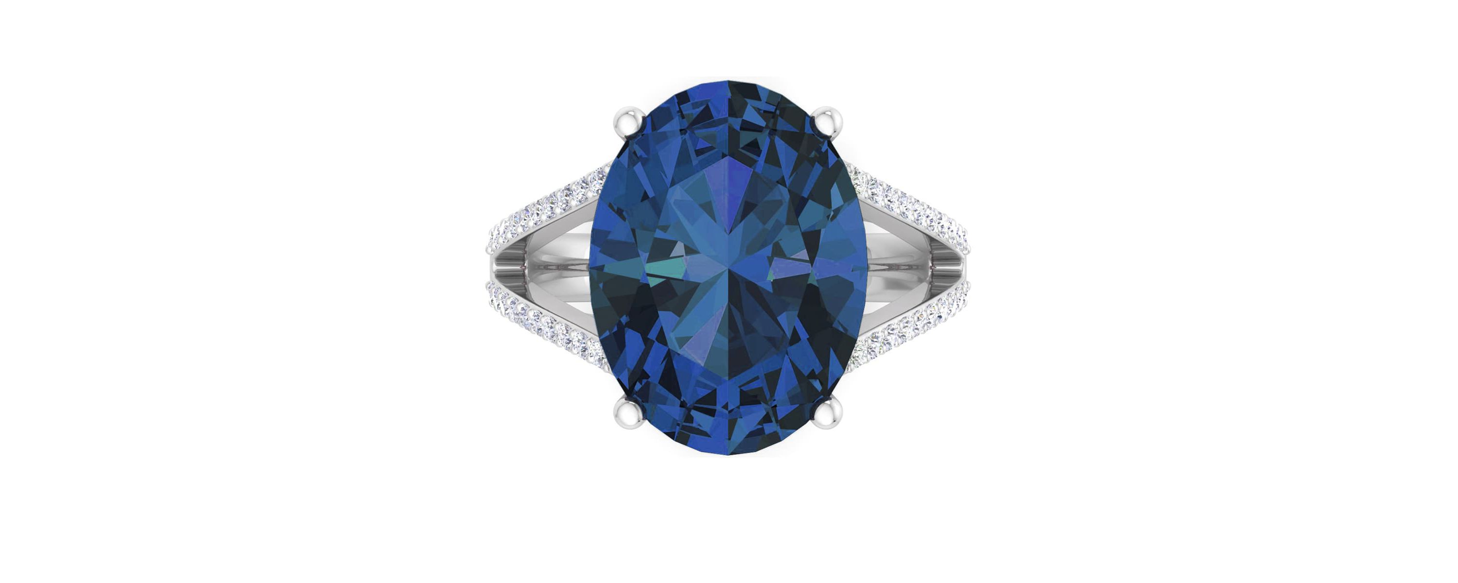 Lab Created Martha Stewart 10 1/4 Carat Oval Shape Gemstone and Lab Grown Diamond Ring In Sterling Silver