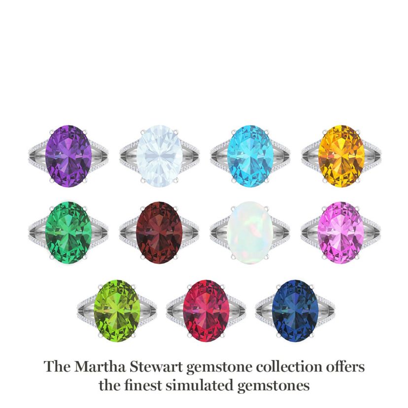 Lab Created Martha Stewart 10 1/4 Carat Oval Shape Gemstone and Lab Grown Diamond Ring In Sterling Silver
