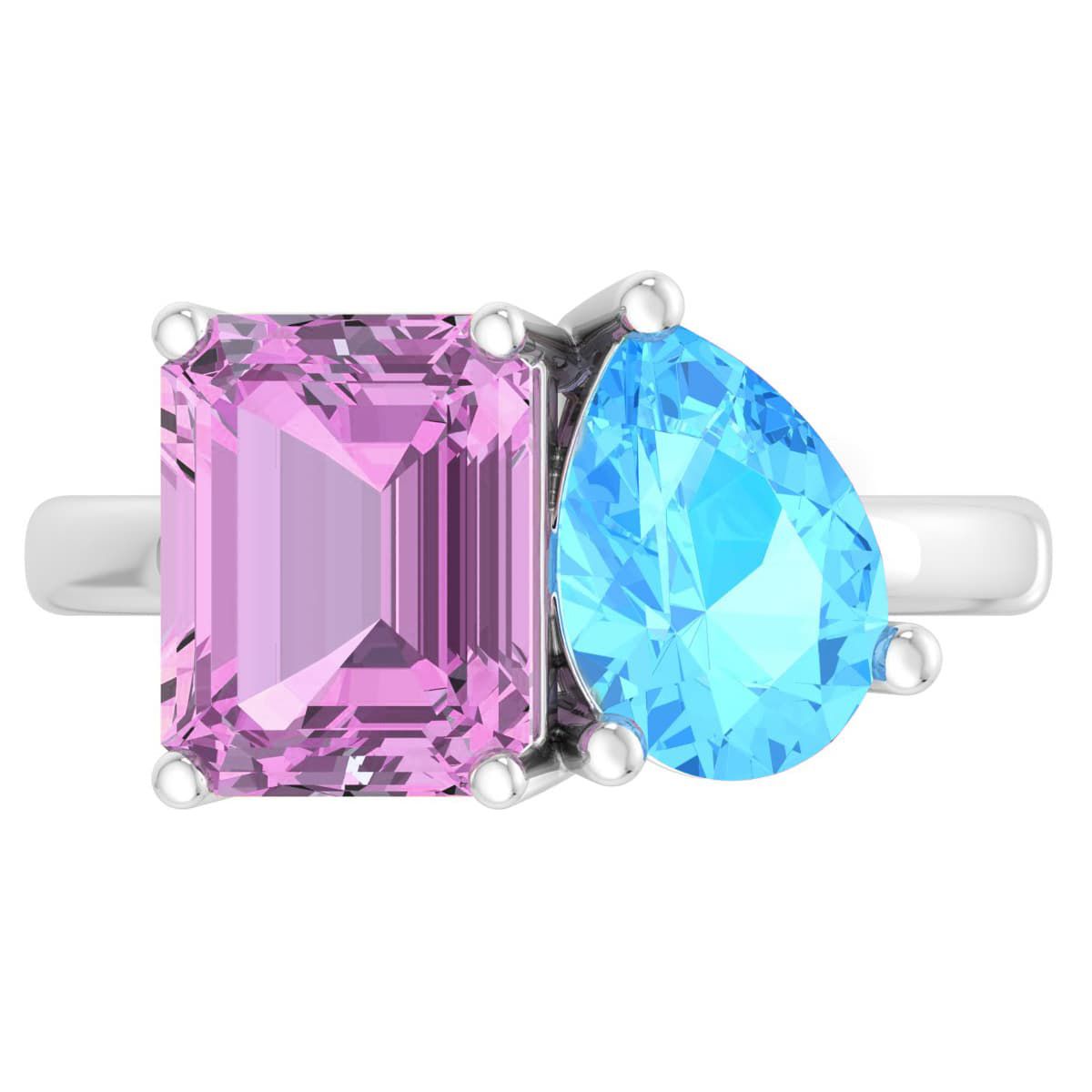 Lab Created Martha Stewart 4 3/4 Carat Pink Sapphire and Blue Topaz Two Stone Ring In Sterling Silver