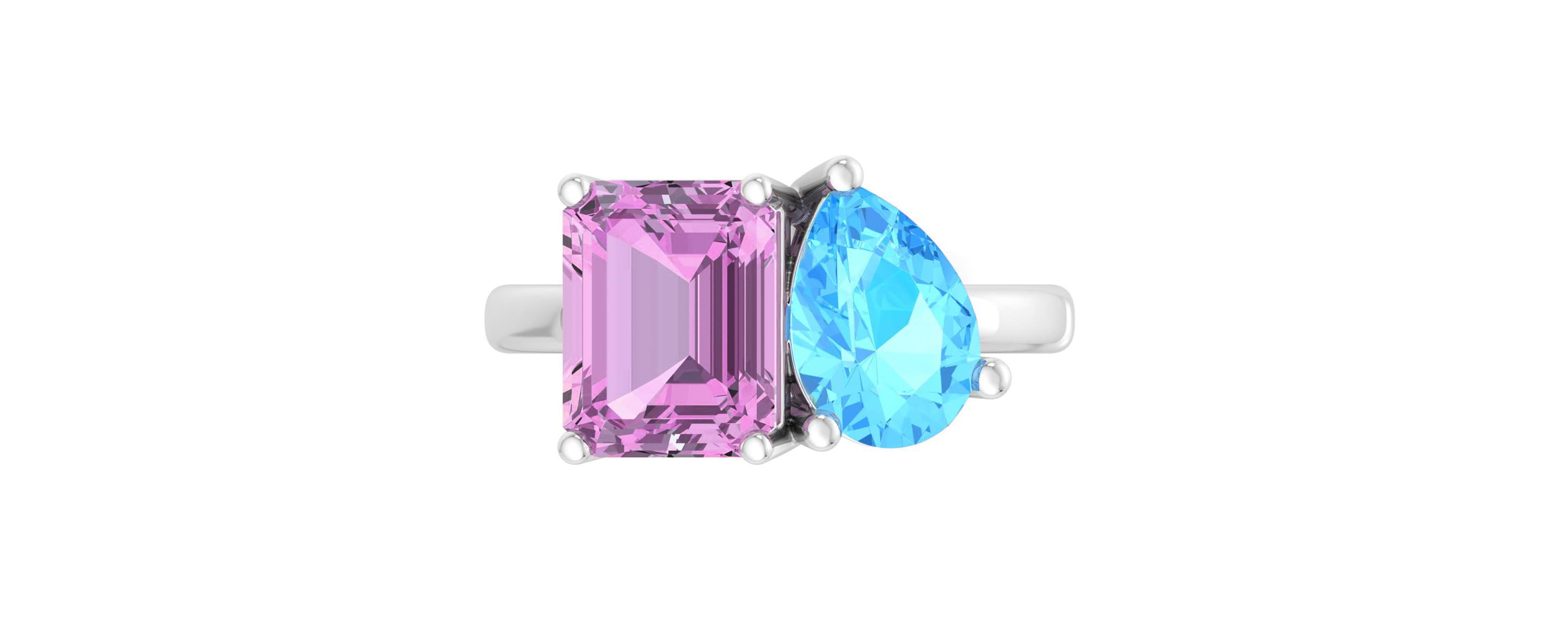 Lab Created Martha Stewart 4 3/4 Carat Pink Sapphire and Blue Topaz Two Stone Ring In Sterling Silver