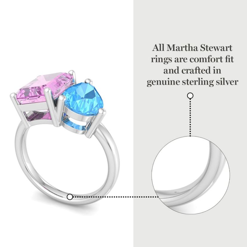 Lab Created Martha Stewart 4 3/4 Carat Pink Sapphire and Blue Topaz Two Stone Ring In Sterling Silver