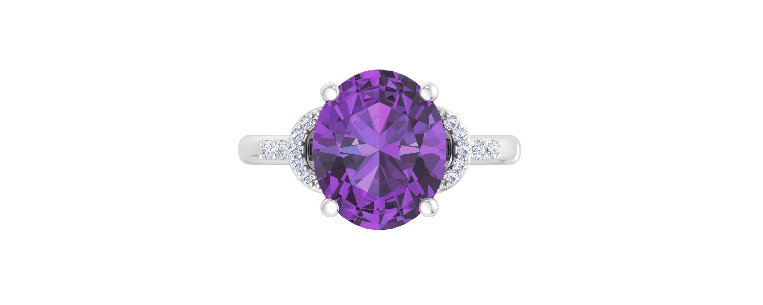 Lab Created Martha Stewart 4 1/2 Carat Oval Shape Gemstone and Lab Grown Diamond Ring In Sterling Silver
