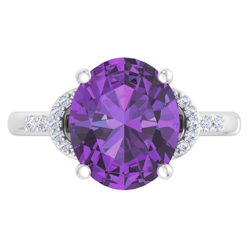 Lab Created Martha Stewart 4 1/2 Carat Oval Shape Gemstone and Lab Grown Diamond Ring In Sterling Silver