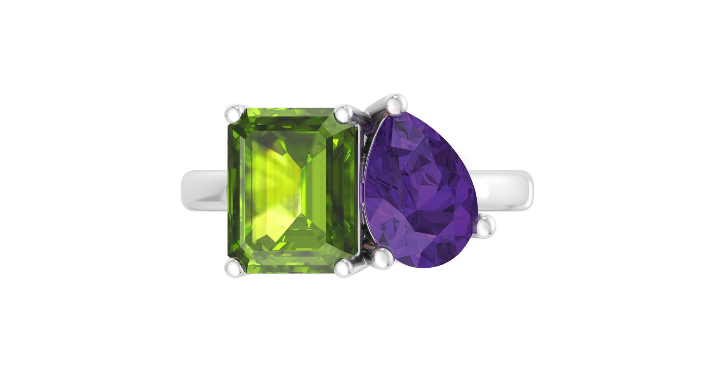 Lab Created Martha Stewart 4 3/4 Carat Peridot and Amethyst Two Stone Ring In Sterling Silver