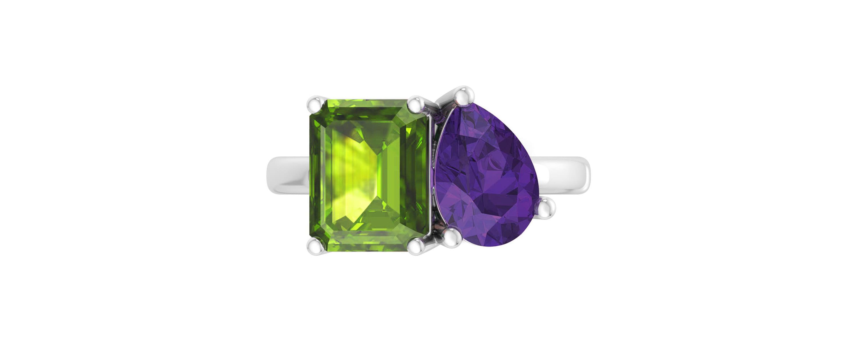 Lab Created Martha Stewart 4 3/4 Carat Peridot and Amethyst Two Stone Ring In Sterling Silver