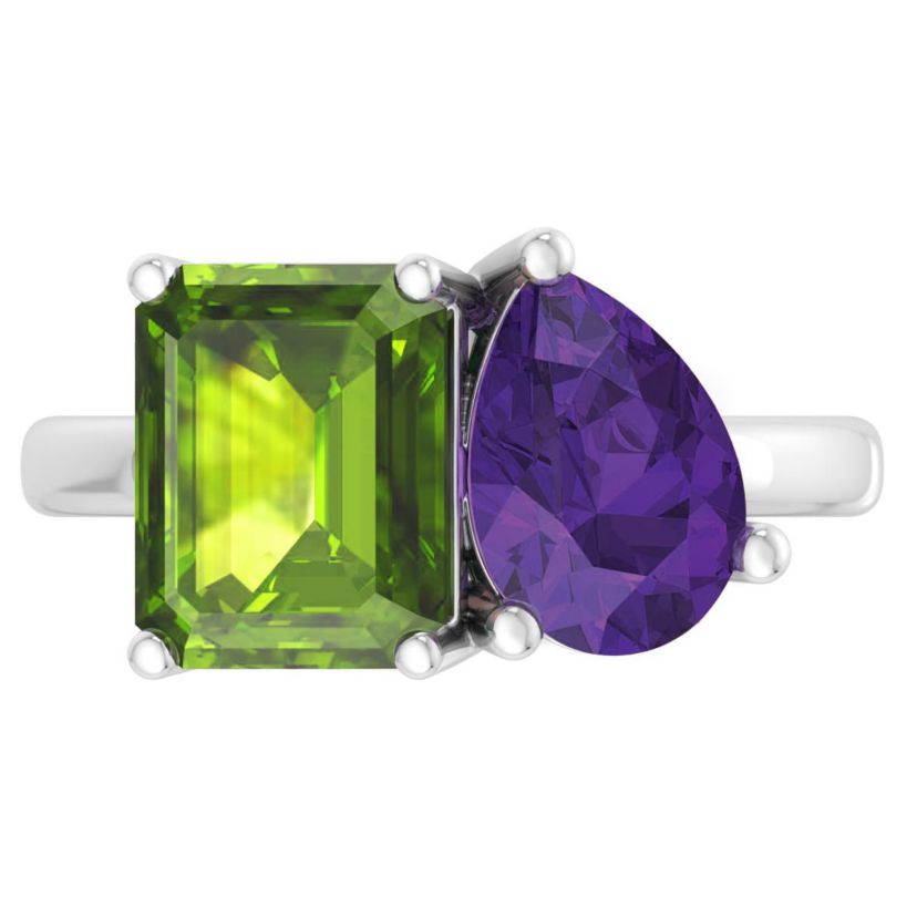 Lab Created Martha Stewart 4 3/4 Carat Peridot and Amethyst Two Stone Ring In Sterling Silver