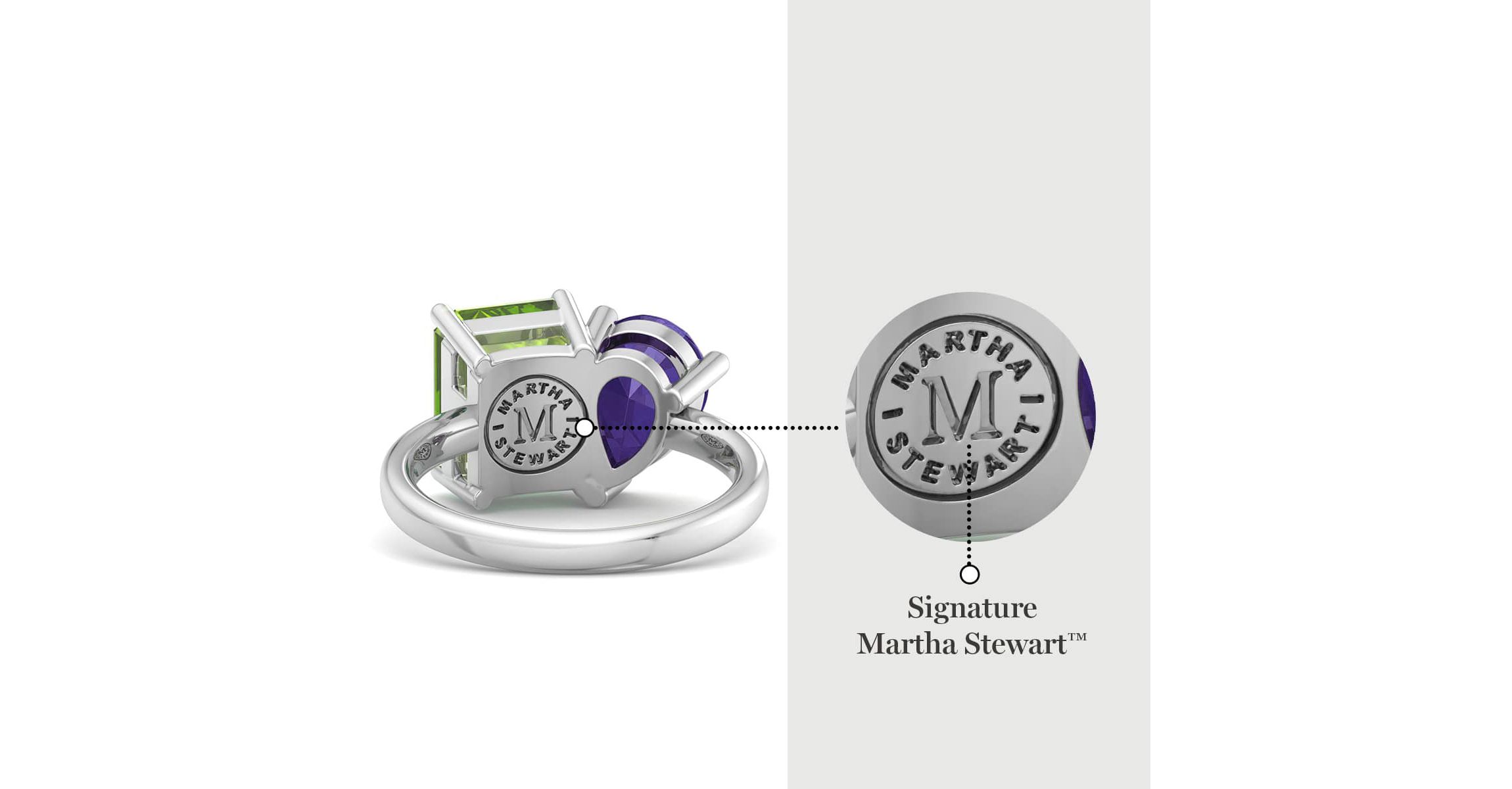 Lab Created Martha Stewart 4 3/4 Carat Peridot and Amethyst Two Stone Ring In Sterling Silver