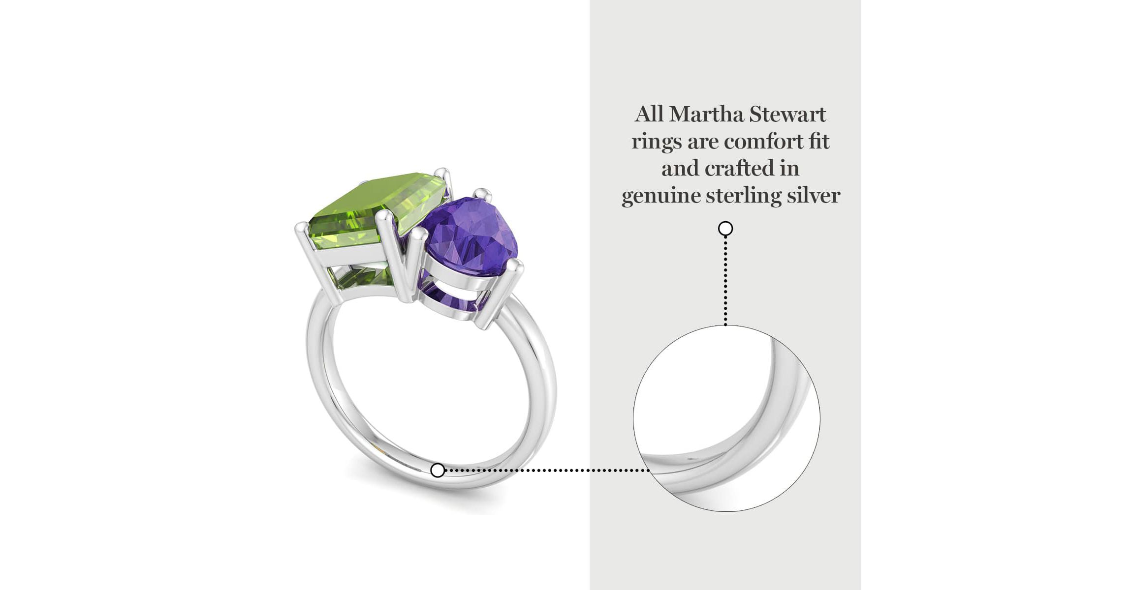 Lab Created Martha Stewart 4 3/4 Carat Peridot and Amethyst Two Stone Ring In Sterling Silver