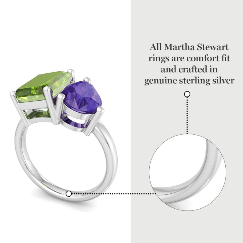 Lab Created Martha Stewart 4 3/4 Carat Peridot and Amethyst Two Stone Ring In Sterling Silver
