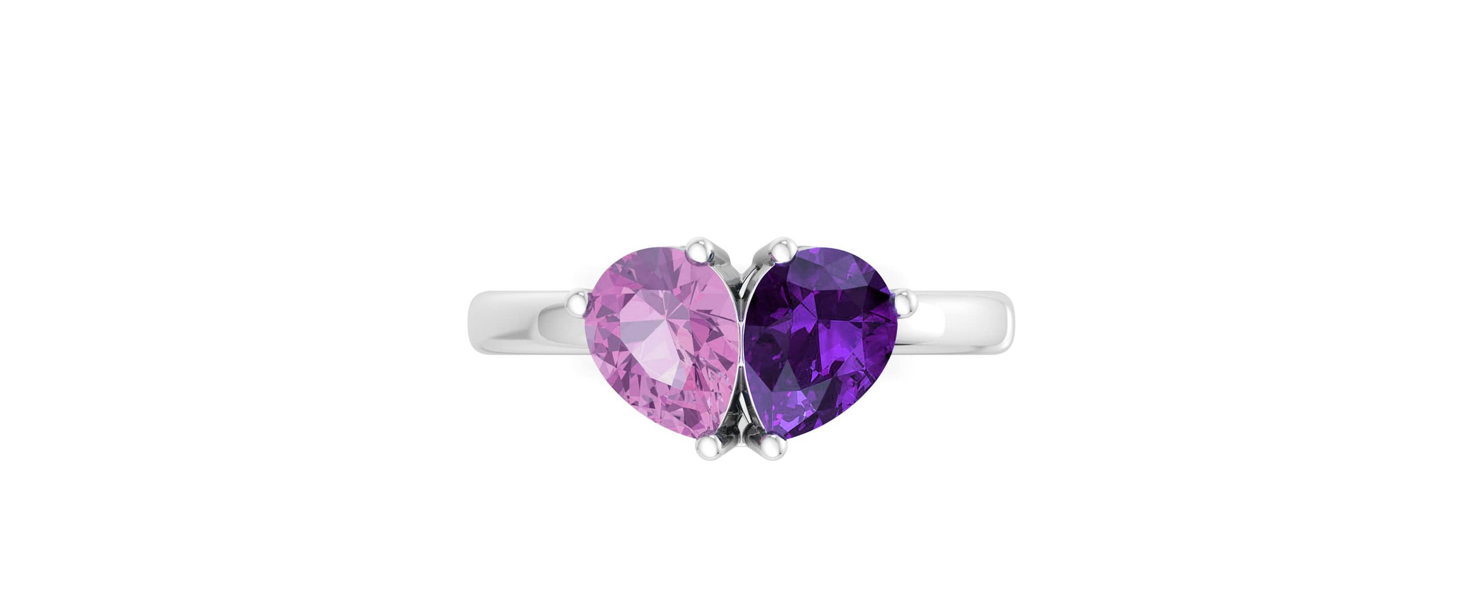 Lab Created Martha Stewart 2 Carat Pink Sapphire and Amethyst Two Stone Ring In Sterling Silver